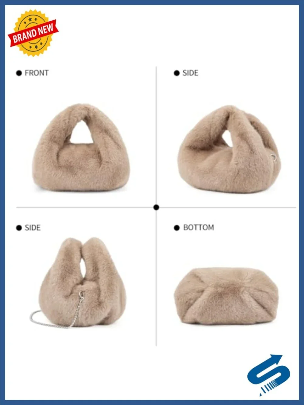 Faux Rabbit Fur Hobo Bag Crossbody Purse with Chain Strap Plush Shoulder Handbag